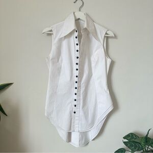 NORISOL FERRARI White Sleeveless Half Sack Button-Down Shirt